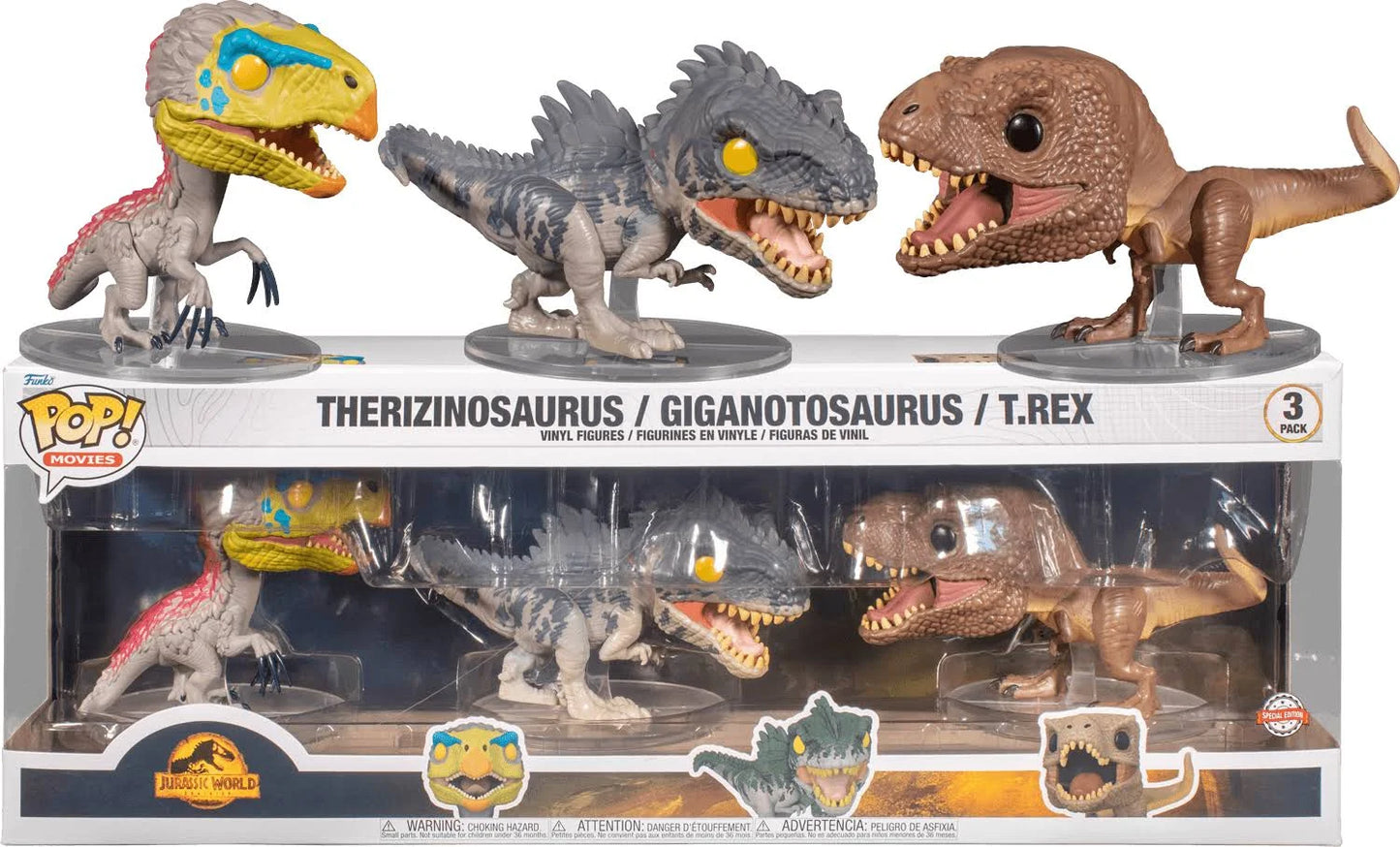 Jurassic World Dominion Therizinosaurus Giganotosaurus & T-Rex Funko Pop! Vinyl Figure 3-Pack